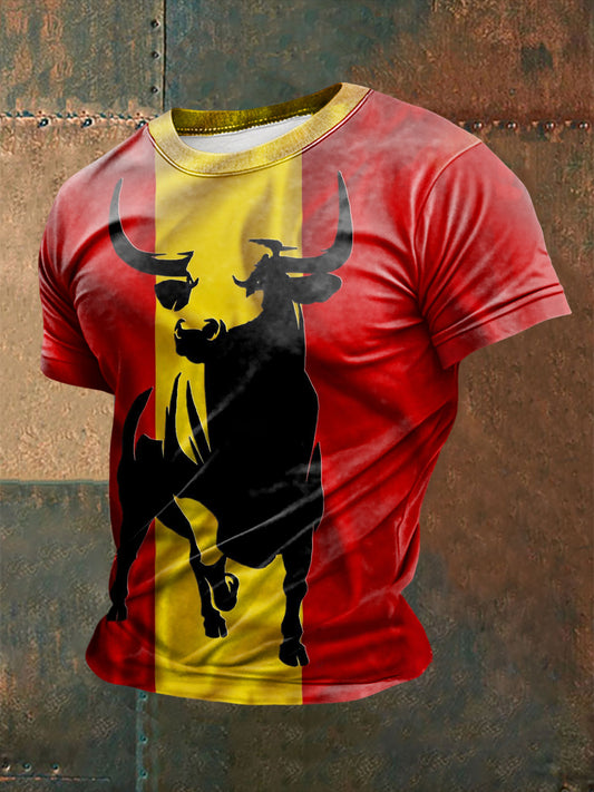 Camiseta de manga corta estampada Toro español para hombre
