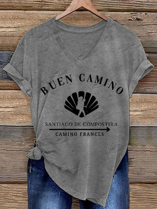 Camiseta estampada España Fe Peregrinación a Santiago para mujer