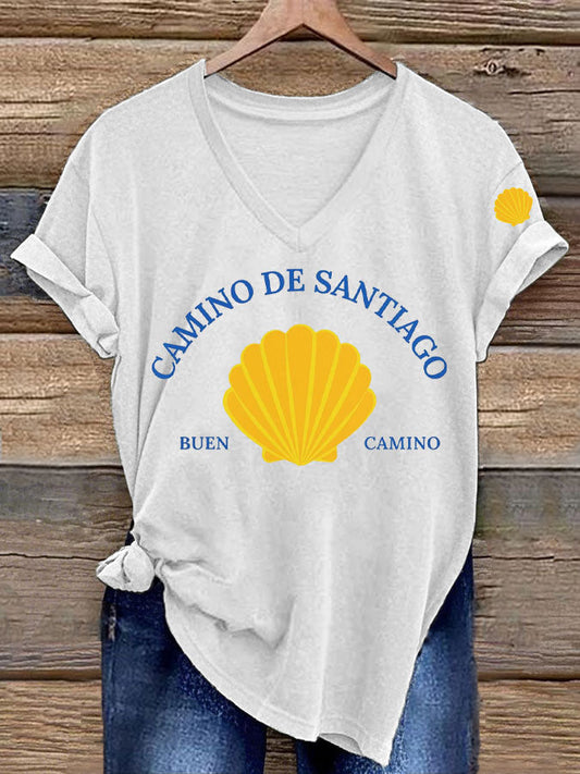 Camiseta estampada España Fe Peregrinación a Santiago para mujer