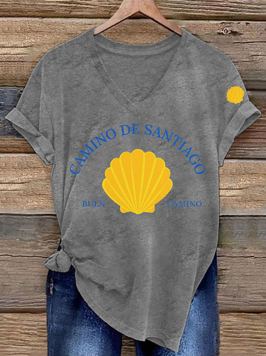 Camiseta estampada España Fe Peregrinación a Santiago para mujer