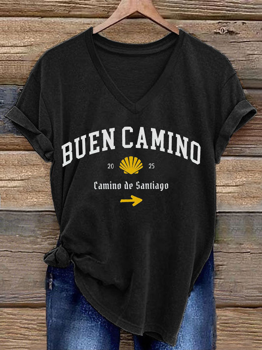 Camiseta estampada España Fe Peregrinación a Santiago para mujer