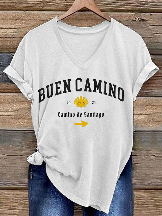 Camiseta estampada España Fe Peregrinación a Santiago para mujer