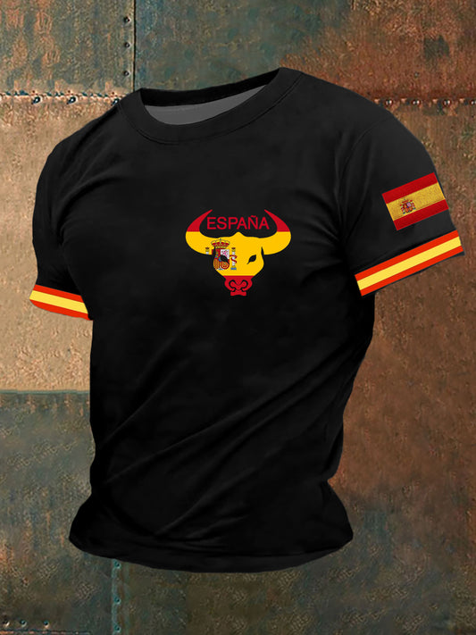 La bandera de España de los hombres imprimió la camiseta de manga corta