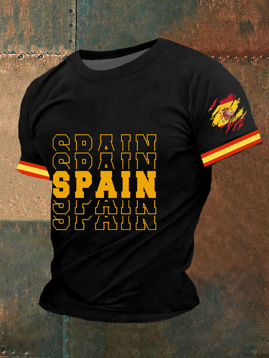 La bandera de España de los hombres imprimió la camiseta de manga corta